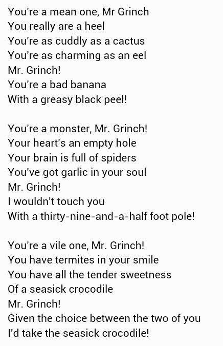You Re A Mean One Mr Grinch Lyrics Printable